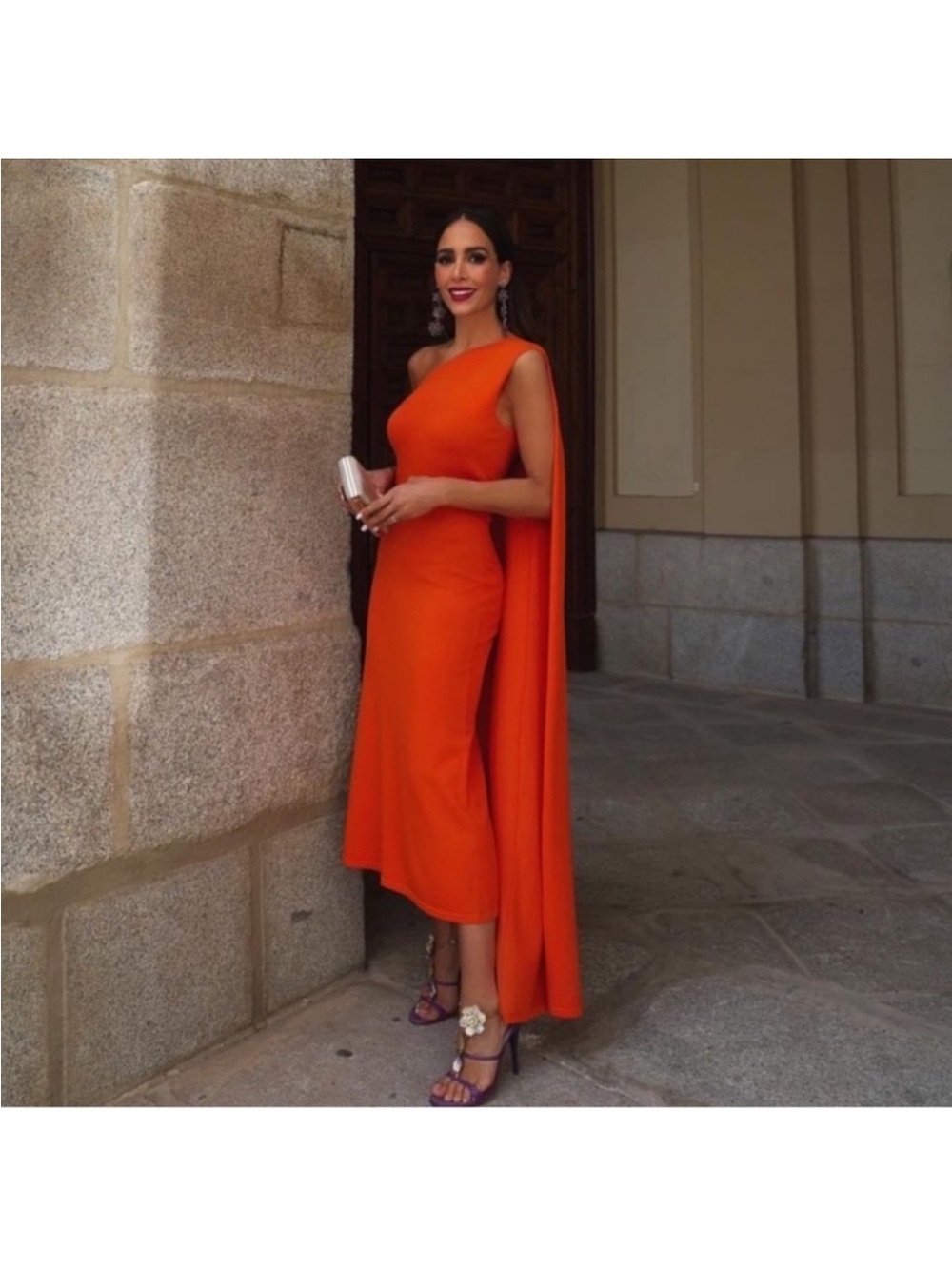 ZARA One Shoulder Cape Maxi Dress - Picture 4 of 16
